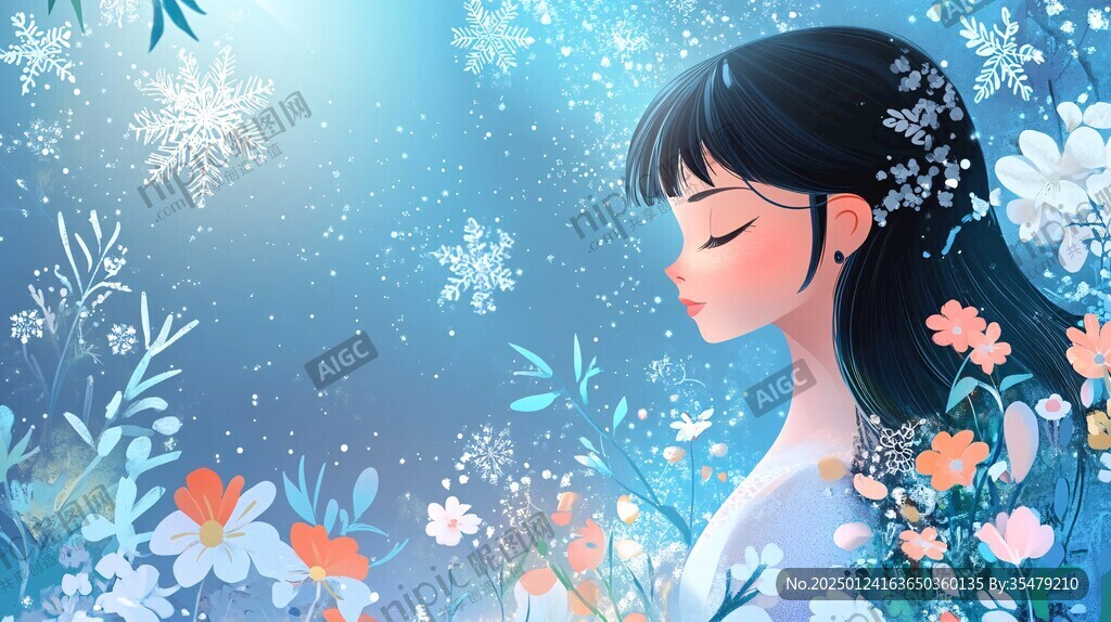 春夏秋冬女孩插畫