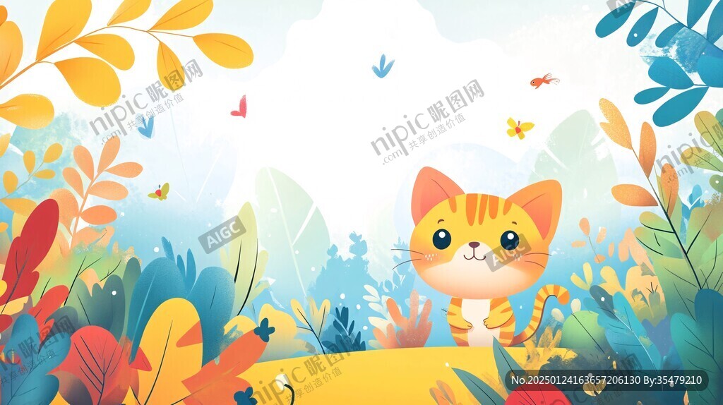 花園里的貓咪插畫