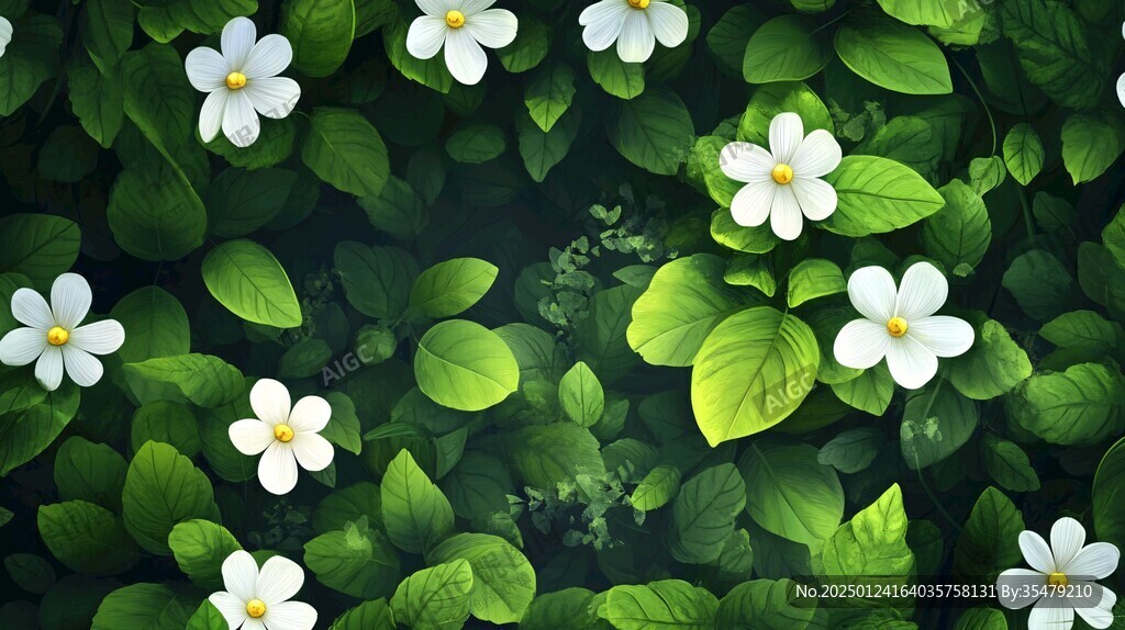 綠葉白花壁紙