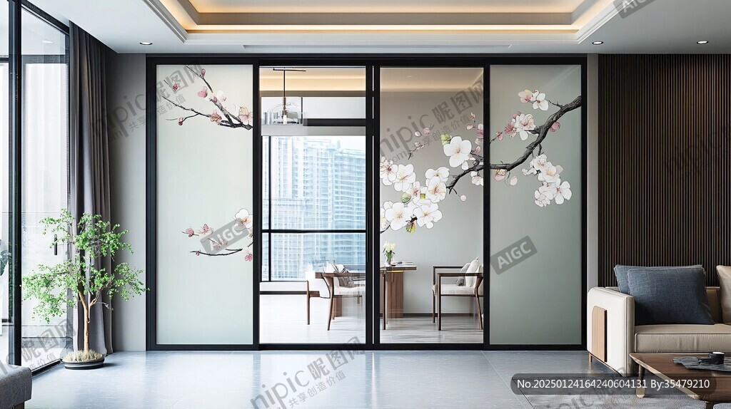 酒店客廳走廊梅花花鳥(niǎo)