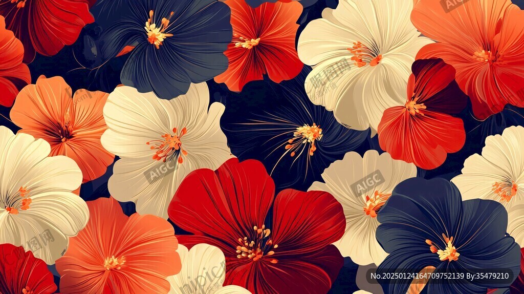 數(shù)碼印花圖案手繪花卉