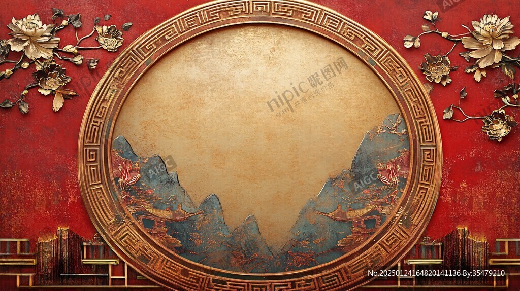 中式撞色留影背景