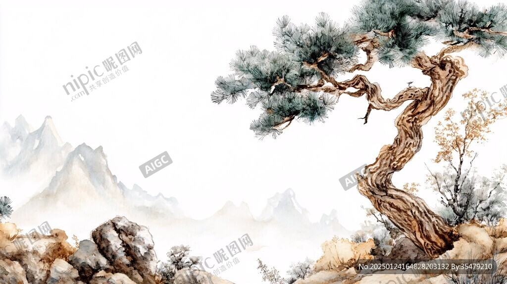 古典古風(fēng)復(fù)古迎客松