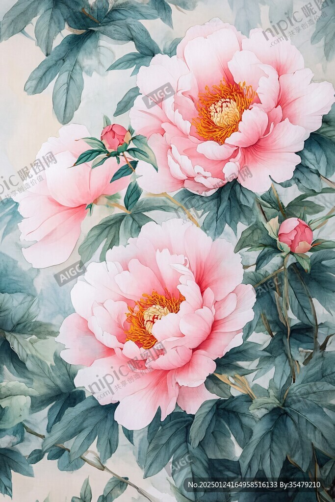 工筆牡丹花開富貴