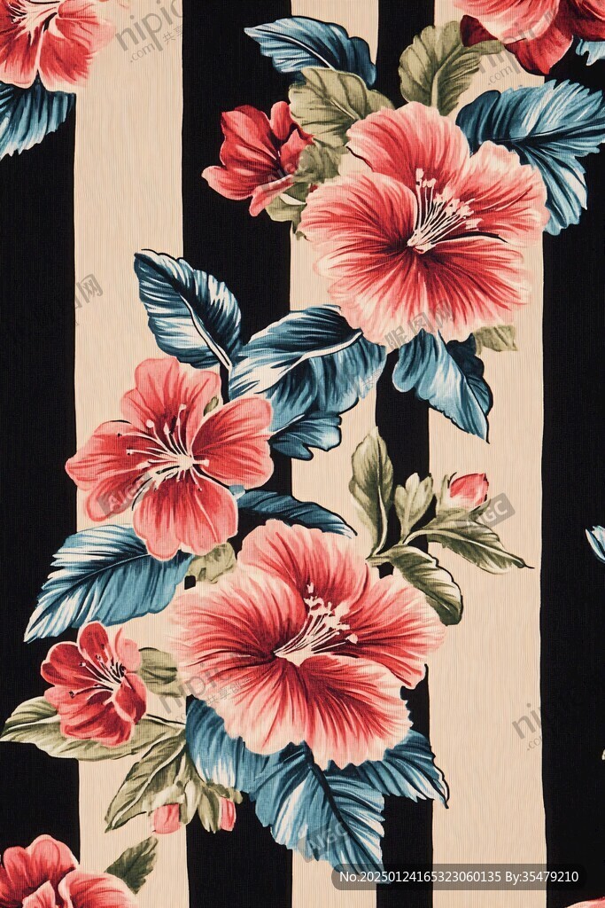 西瓜紅花背景數(shù)碼印花