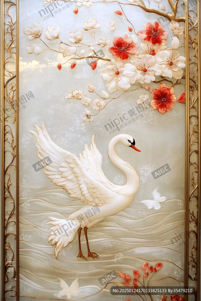 古風(fēng)瑞鶴花鳥屏風(fēng)