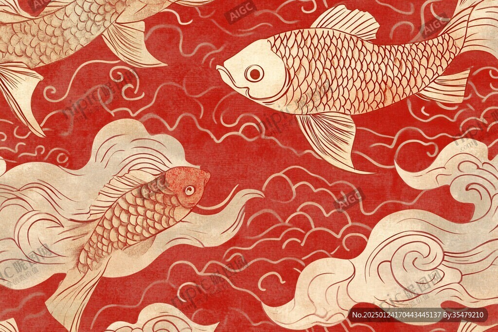 中式風(fēng)格紅鯉魚