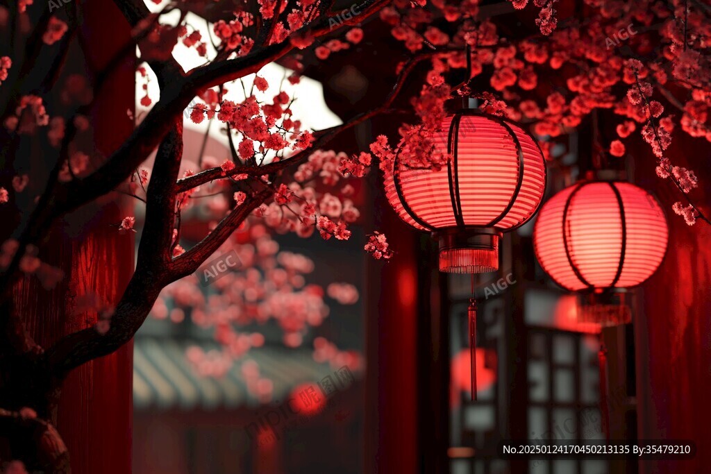 燈籠與紅櫻