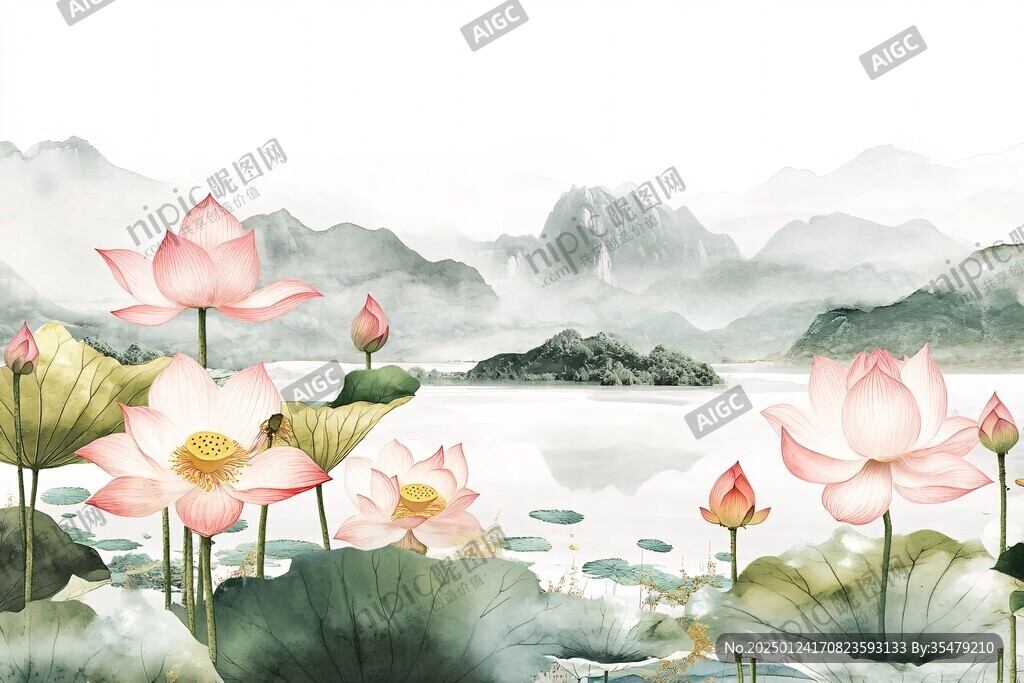 新中式山水荷花