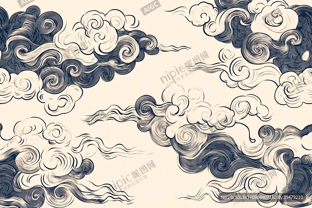 中式圖案云紋浪花