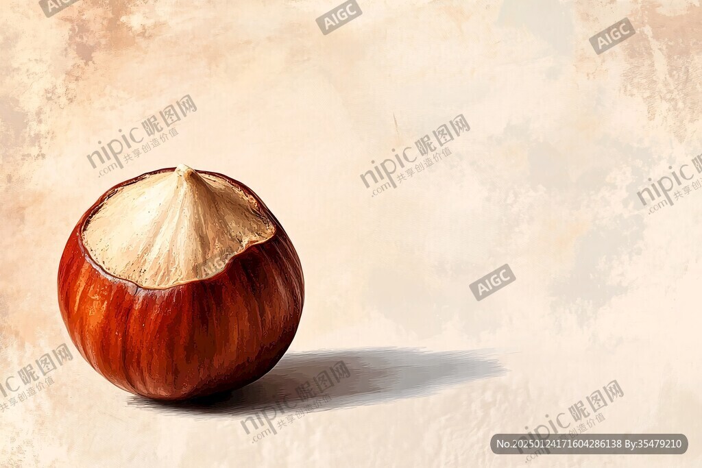 工筆板栗插畫