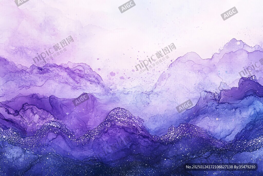 藍(lán)紫色夢幻水彩插畫