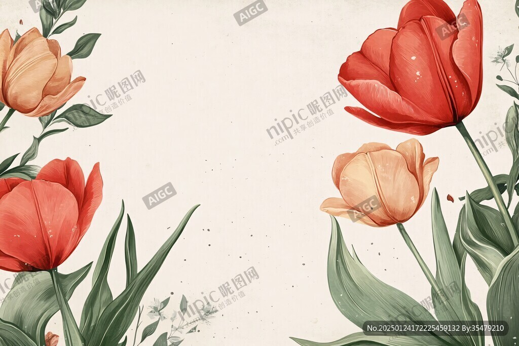 郁金香手繪肌理插畫(huà)