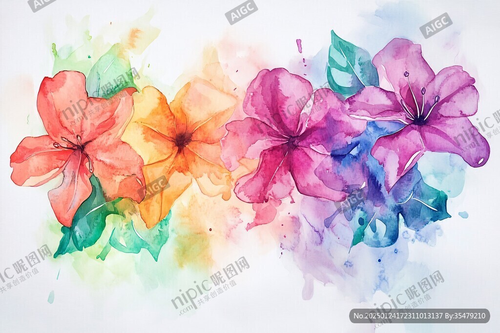 水彩喇叭花插畫