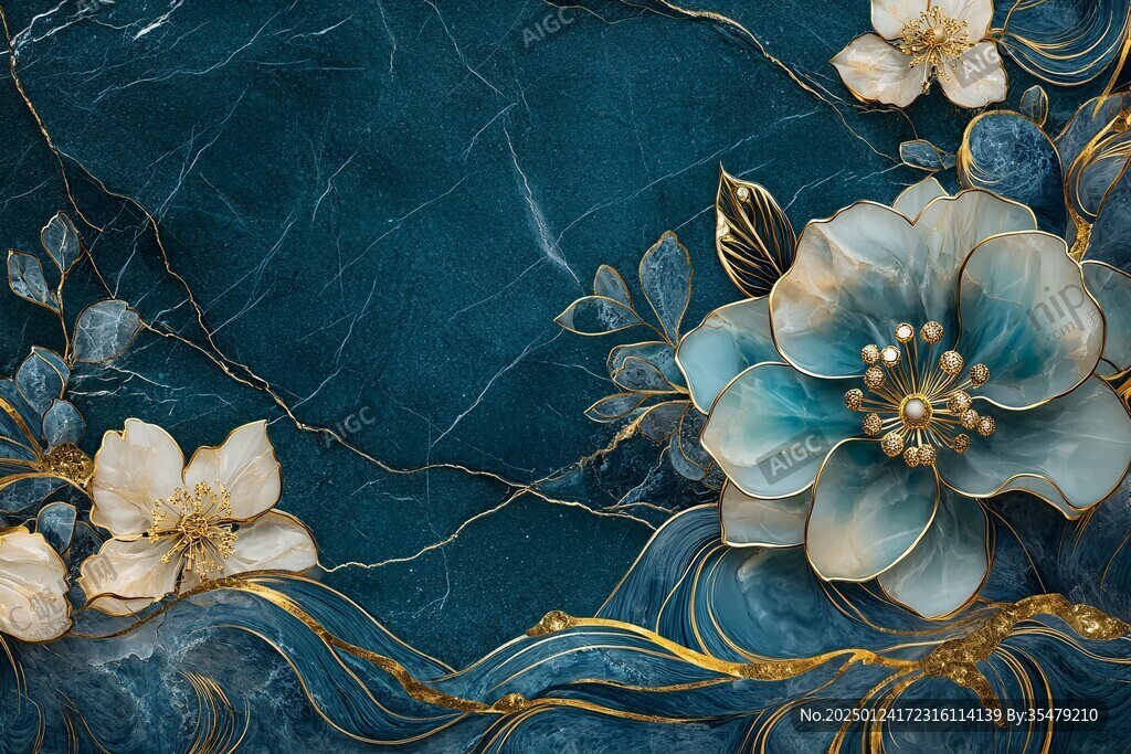 牡丹花線描金輕奢