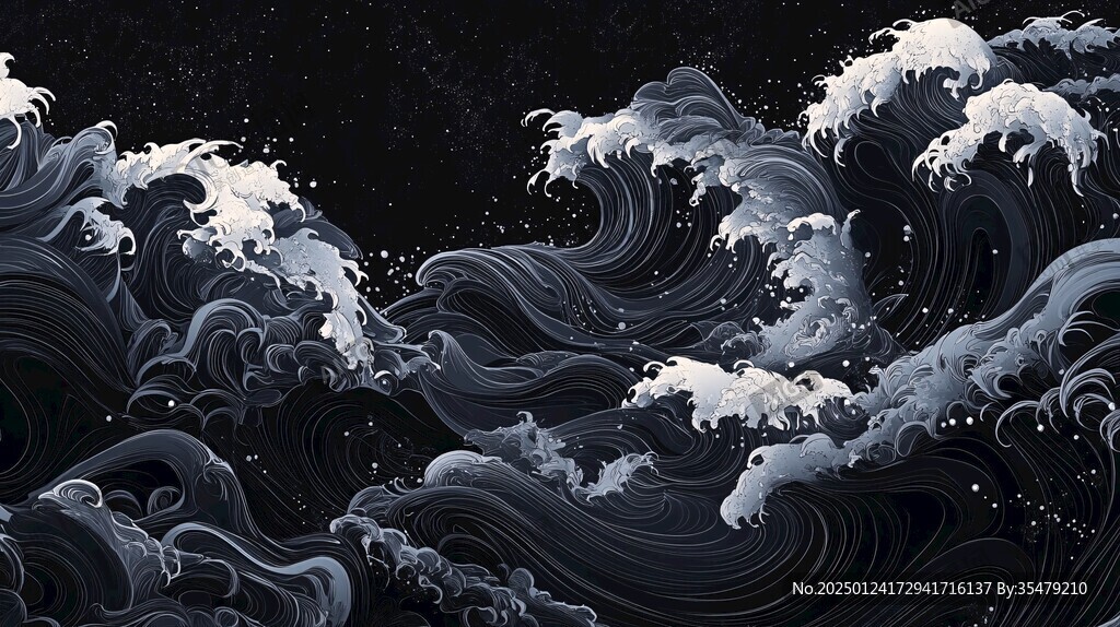 古風海浪包裝插畫