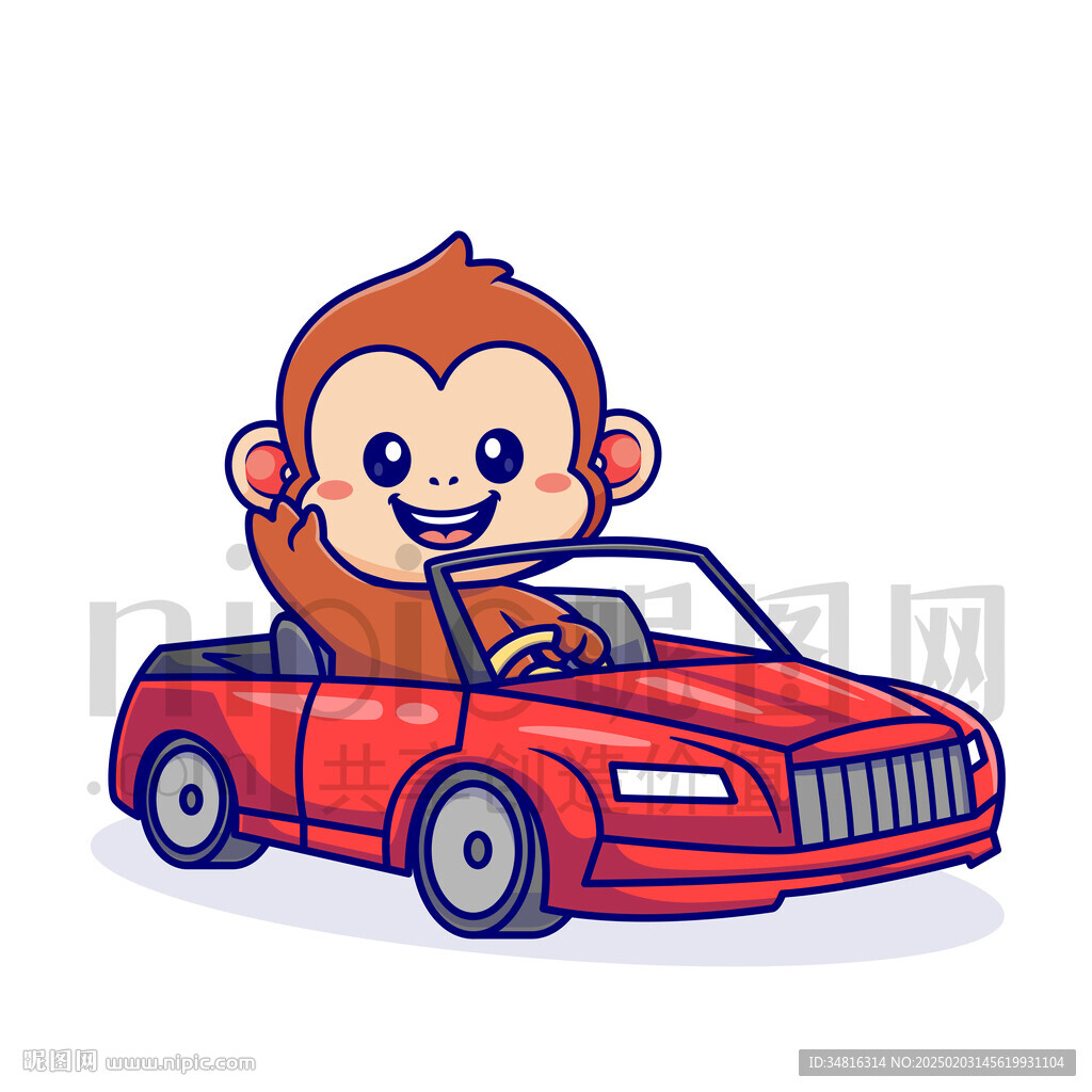 可愛卡通開車的猴子