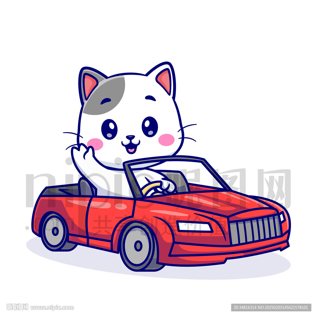 可愛卡通開車的貓咪