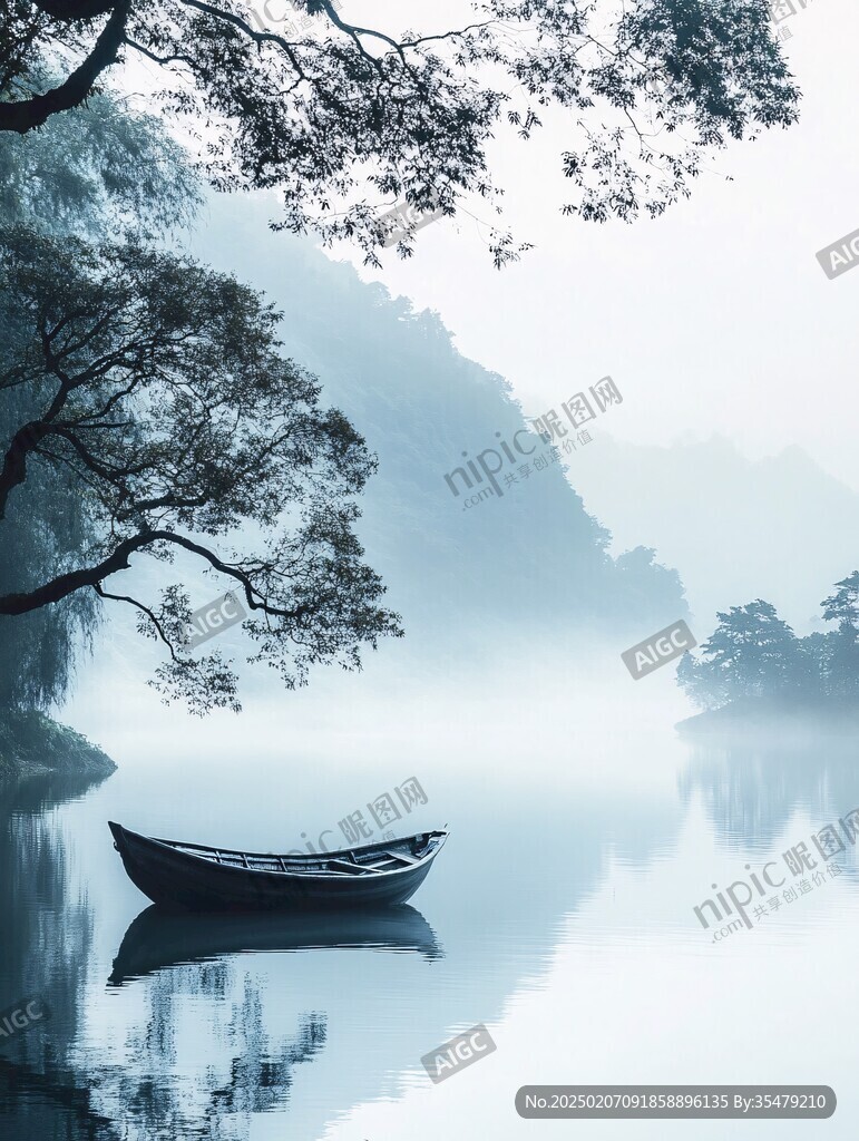 壁紙河流湖水倒影樹舟