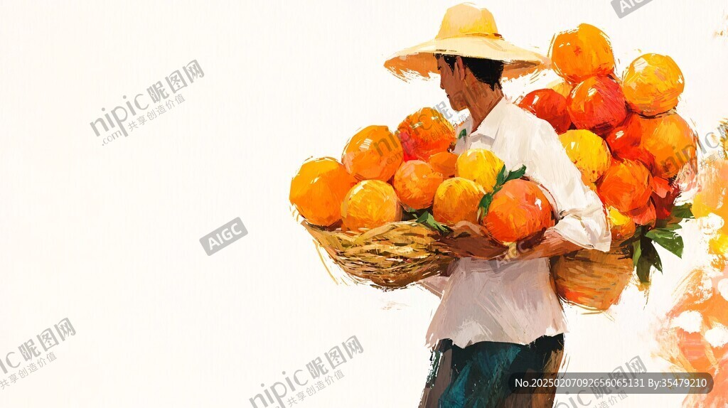 挑著一筐臍橙的人