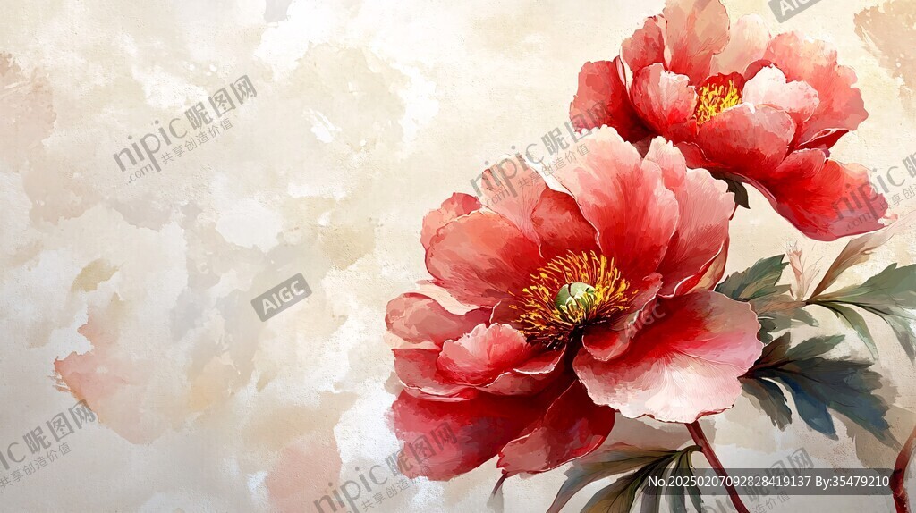 唯美風水彩牡丹