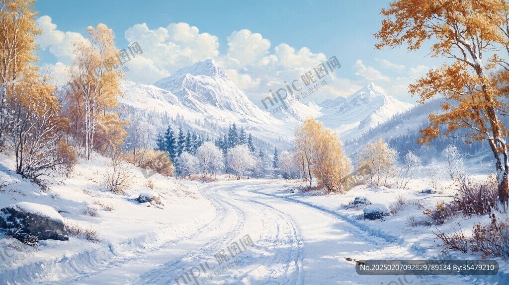 冬季雪景風(fēng)景油畫(huà)