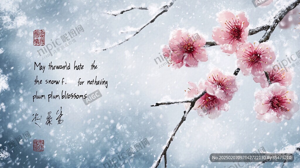 冰雪紅梅插畫