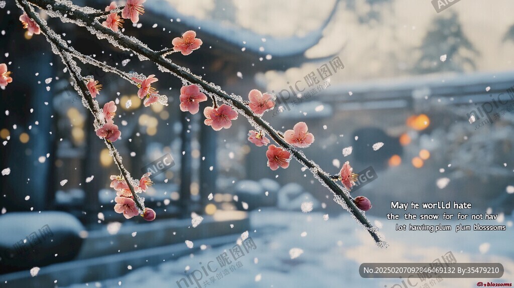 殘雪寄紅梅