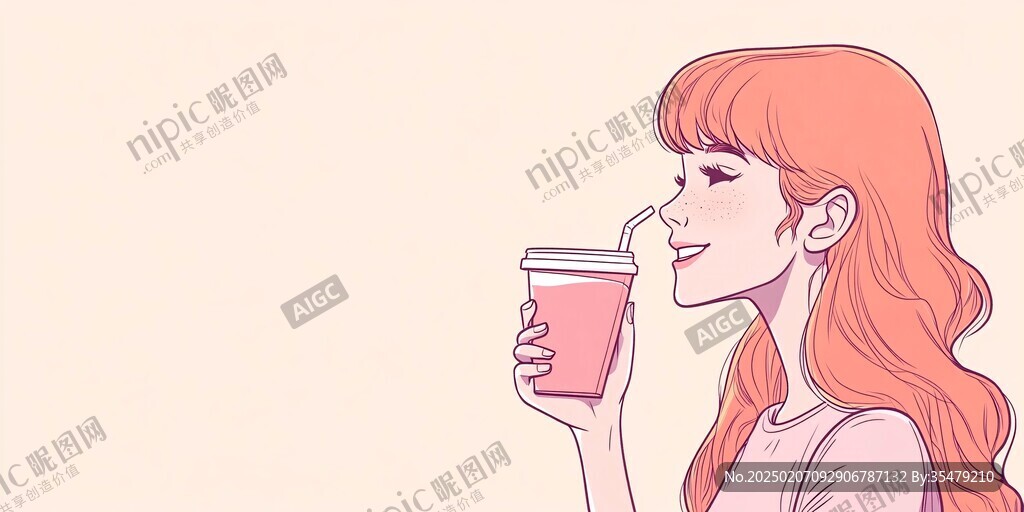 喝奶茶的女生