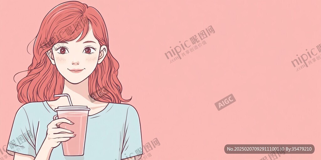 女孩奶茶人物包裝插畫