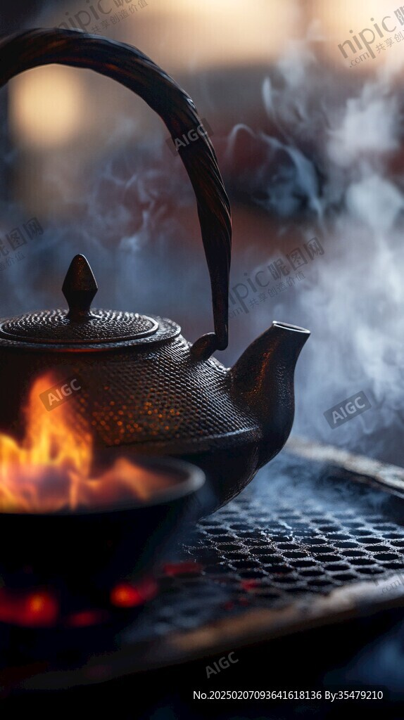 圍爐煮茶高清圖片素材