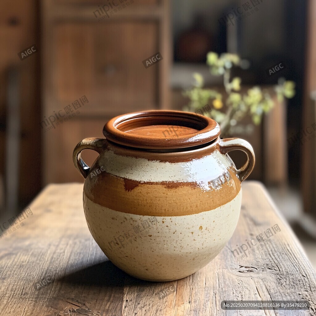 雙耳帶蓋原始瓷泡菜壇