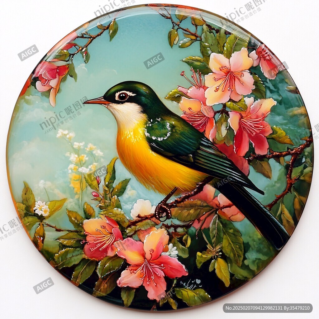圓形花鳥裝飾畫花鳥