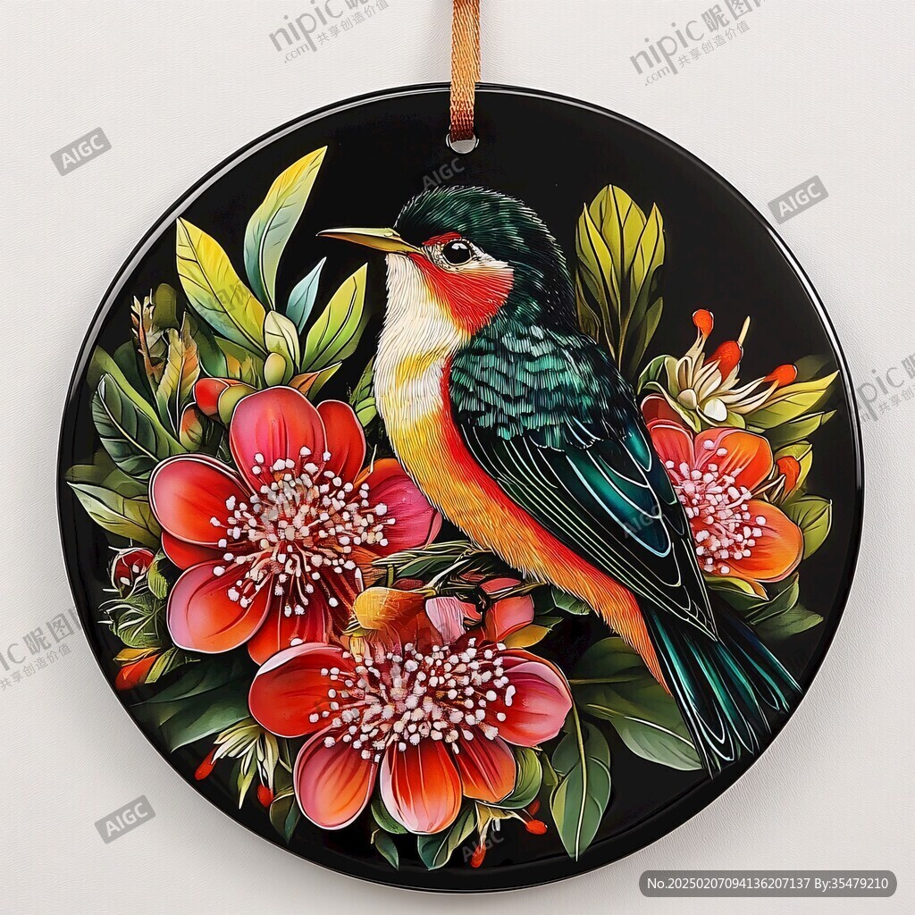 圓形花鳥裝飾畫花鳥