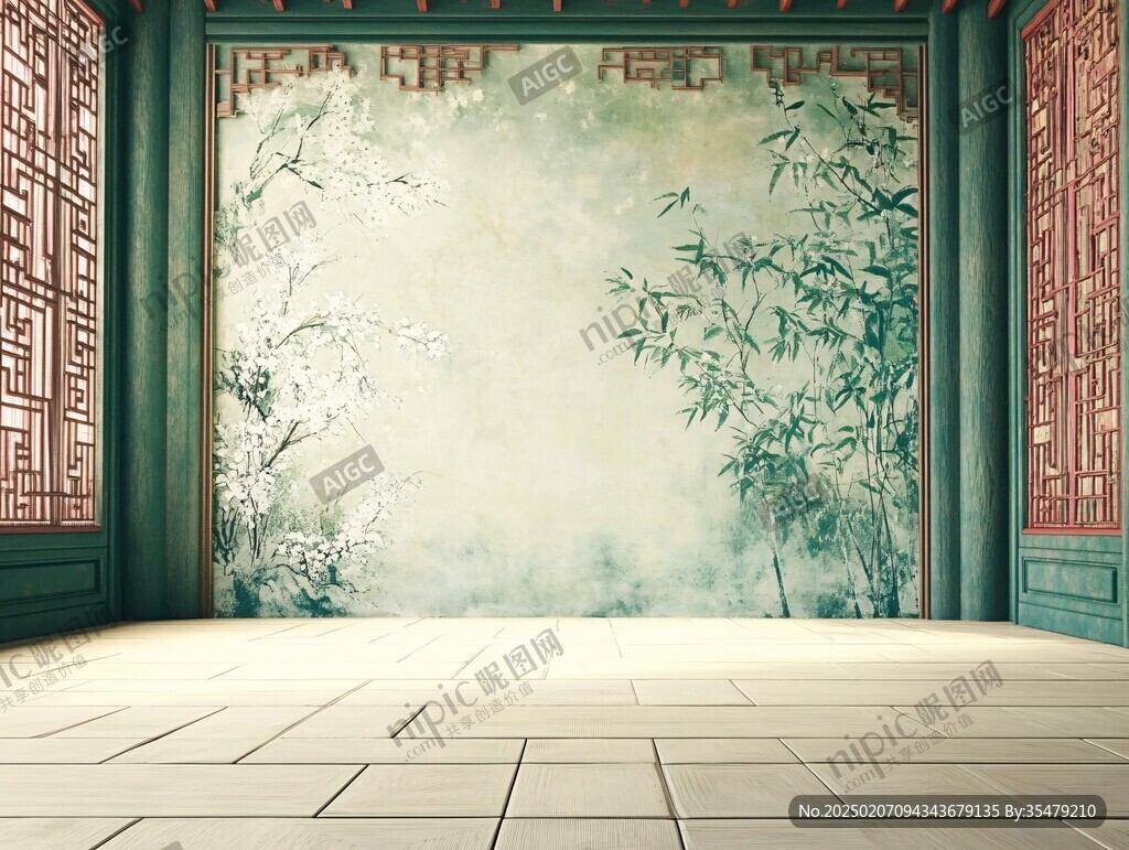 中式梅花閣樓背景