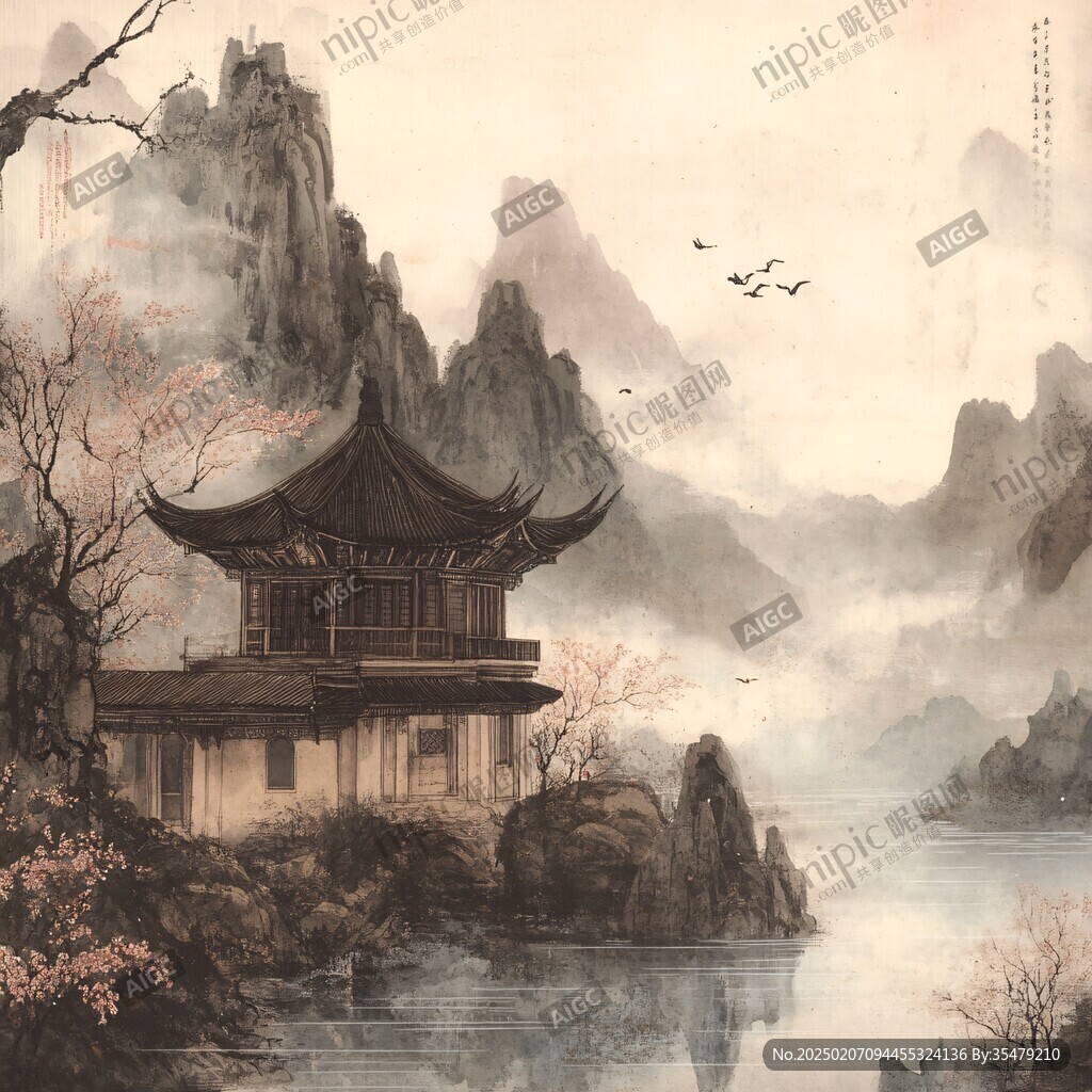 樓閣山水意境畫