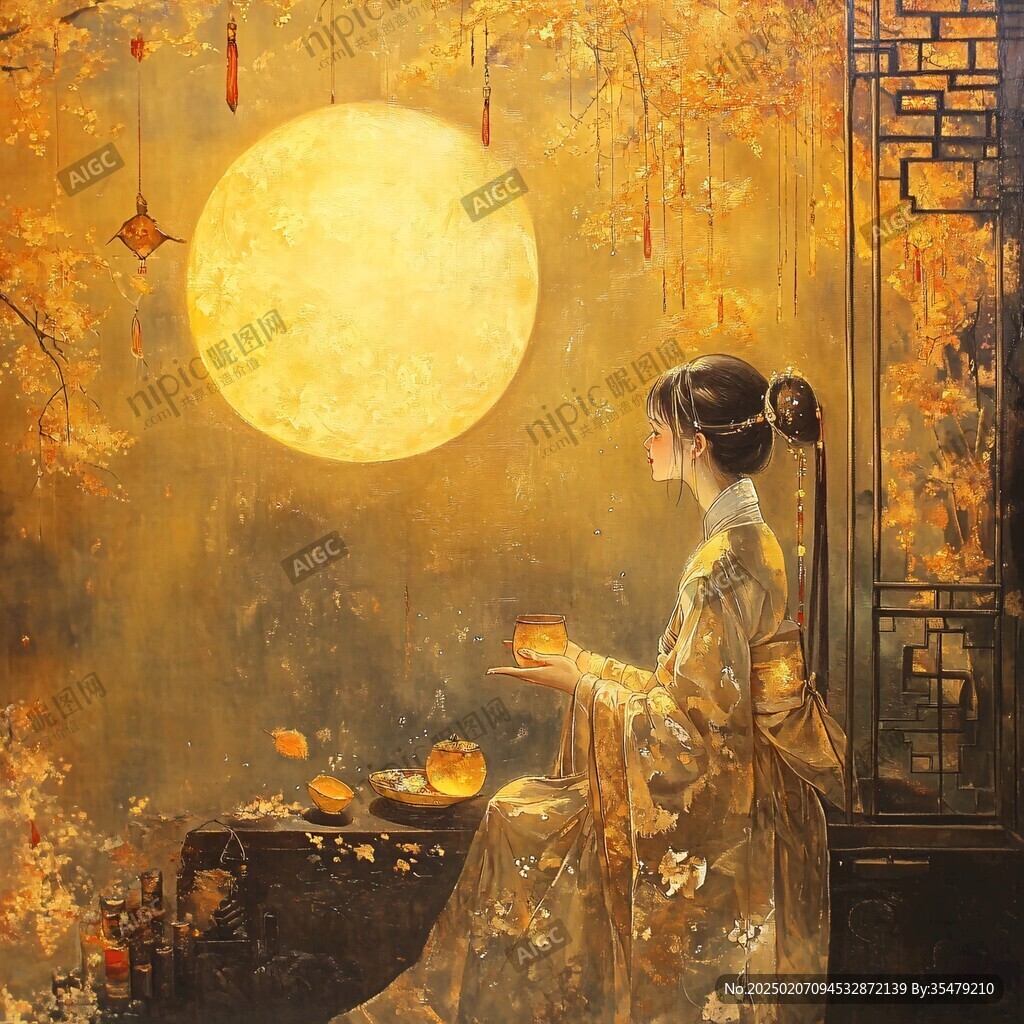 秋月吟詩(shī)圖