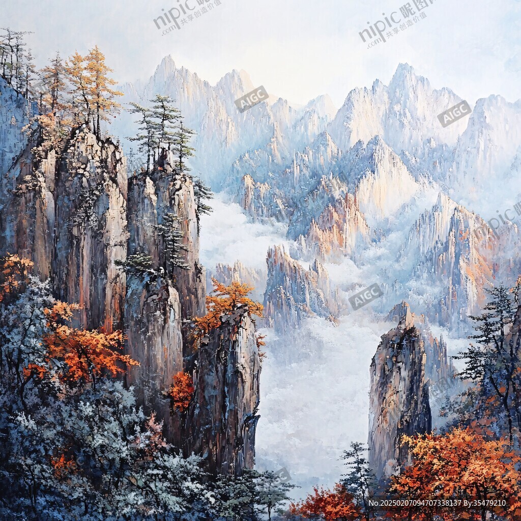 迎客松油畫