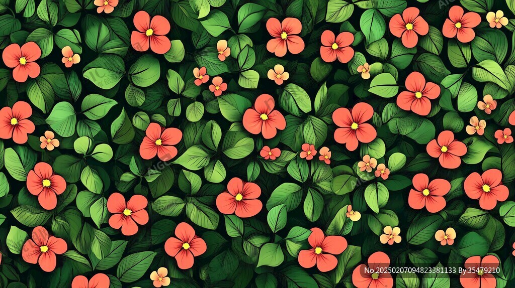 綠植紅花背景