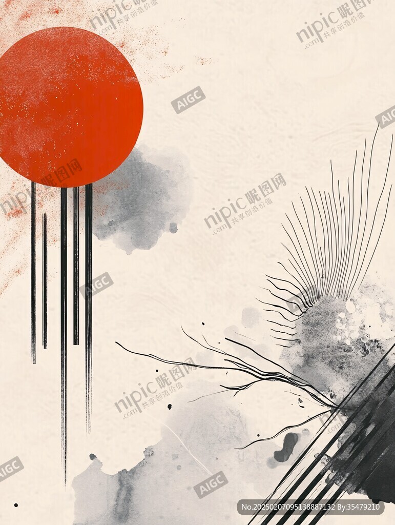初升太陽(yáng)水墨畫(huà)