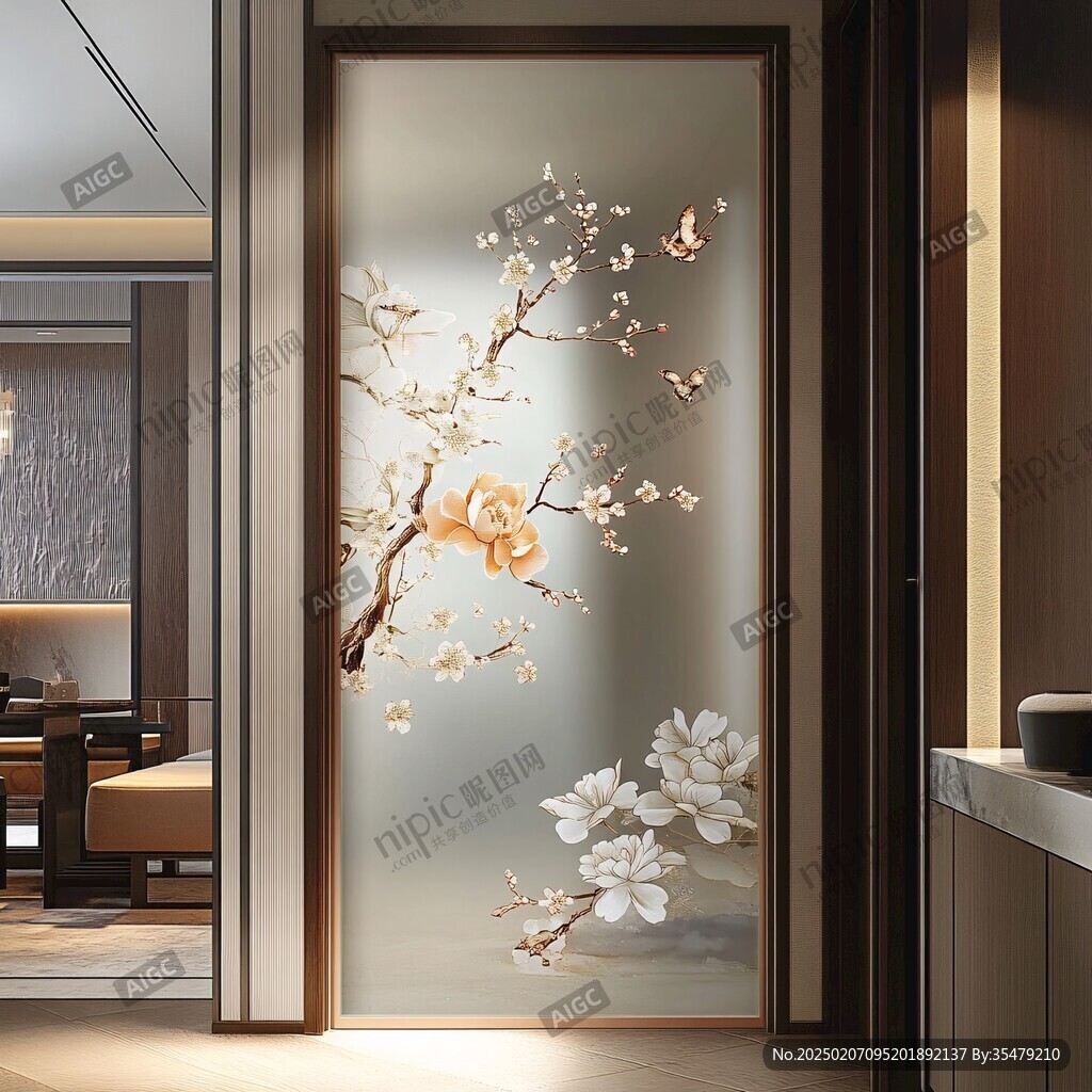 酒店客廳走廊梅花花鳥