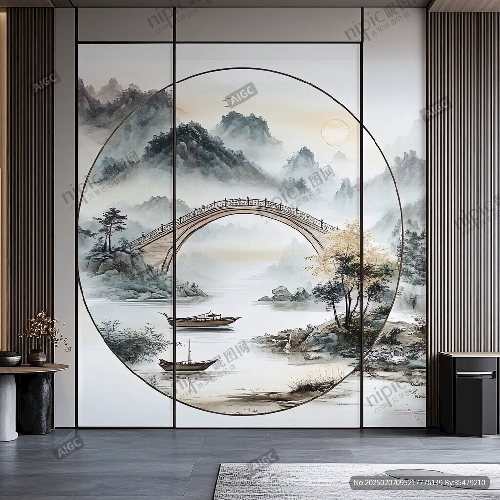 山水畫玻璃屏風(fēng)