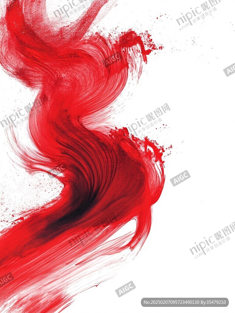 水墨煙霧紅絲帶