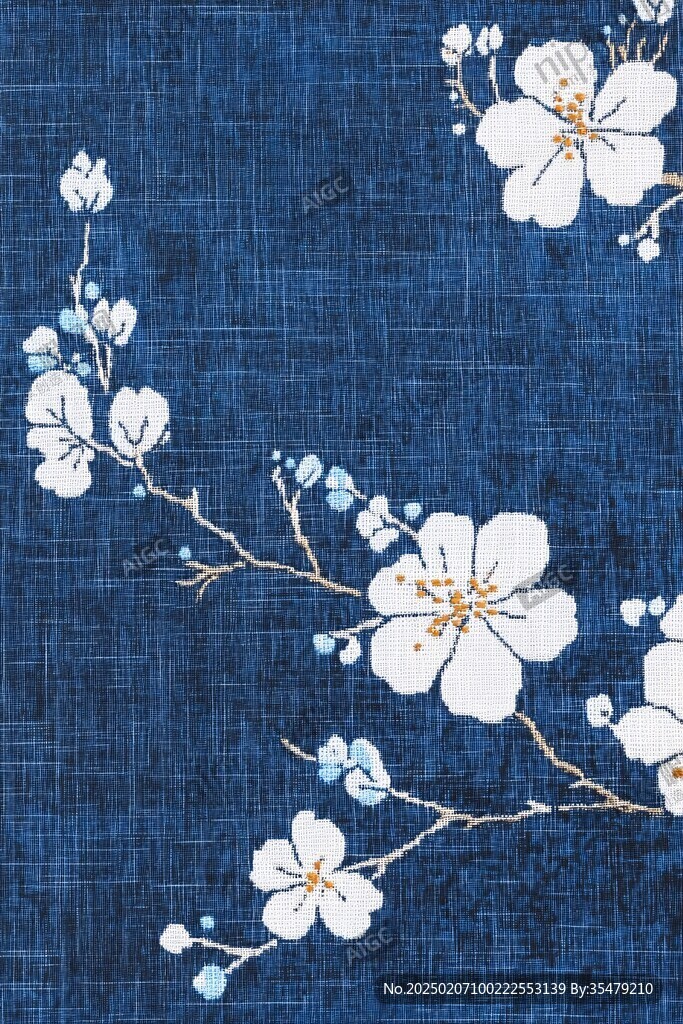 復(fù)古藍(lán)底櫻桃花