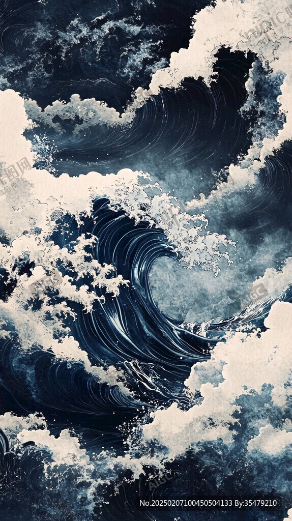 古風海浪包裝插畫
