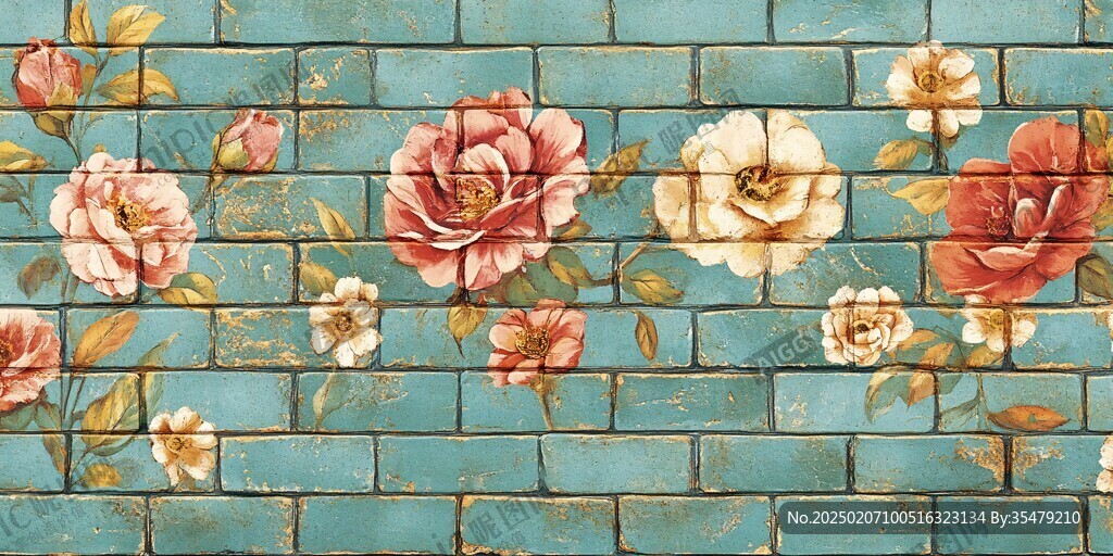 磚墻玫瑰花背景