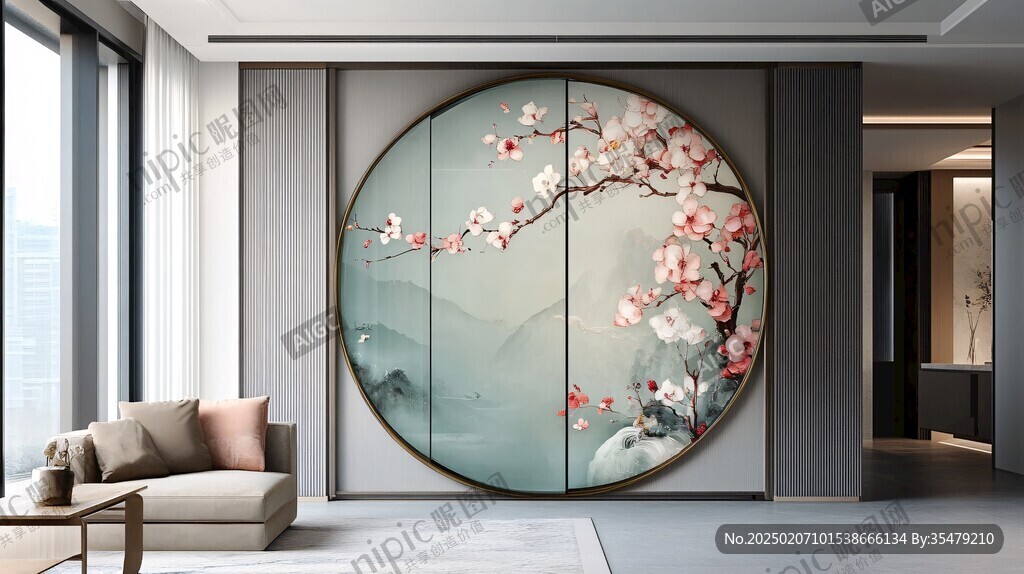 圓山水框畫(huà)硬包背景