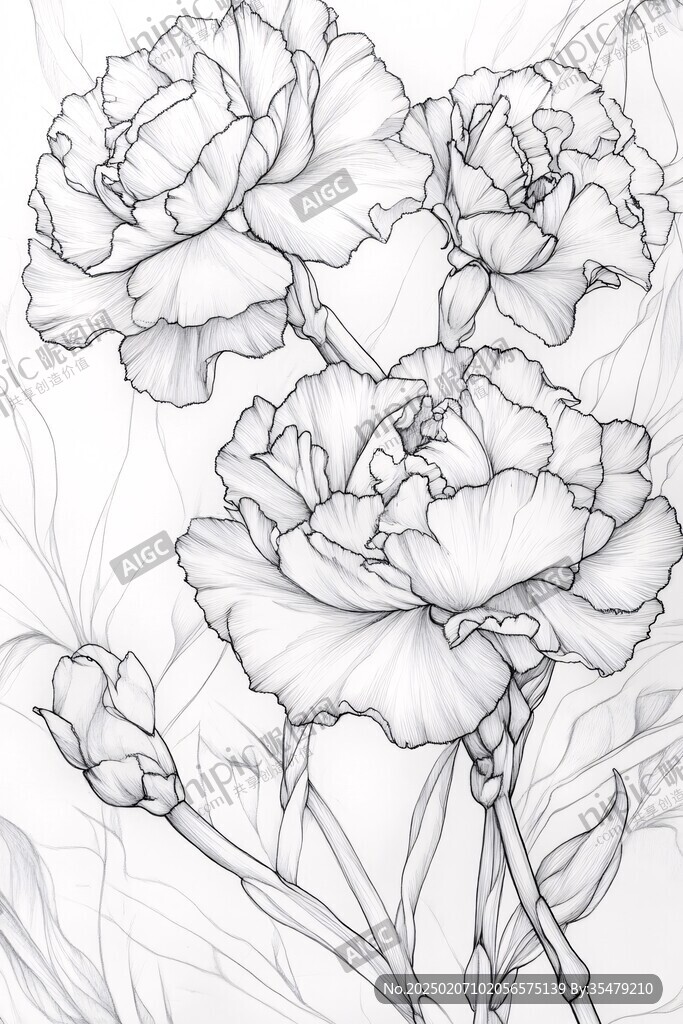 線描康乃馨