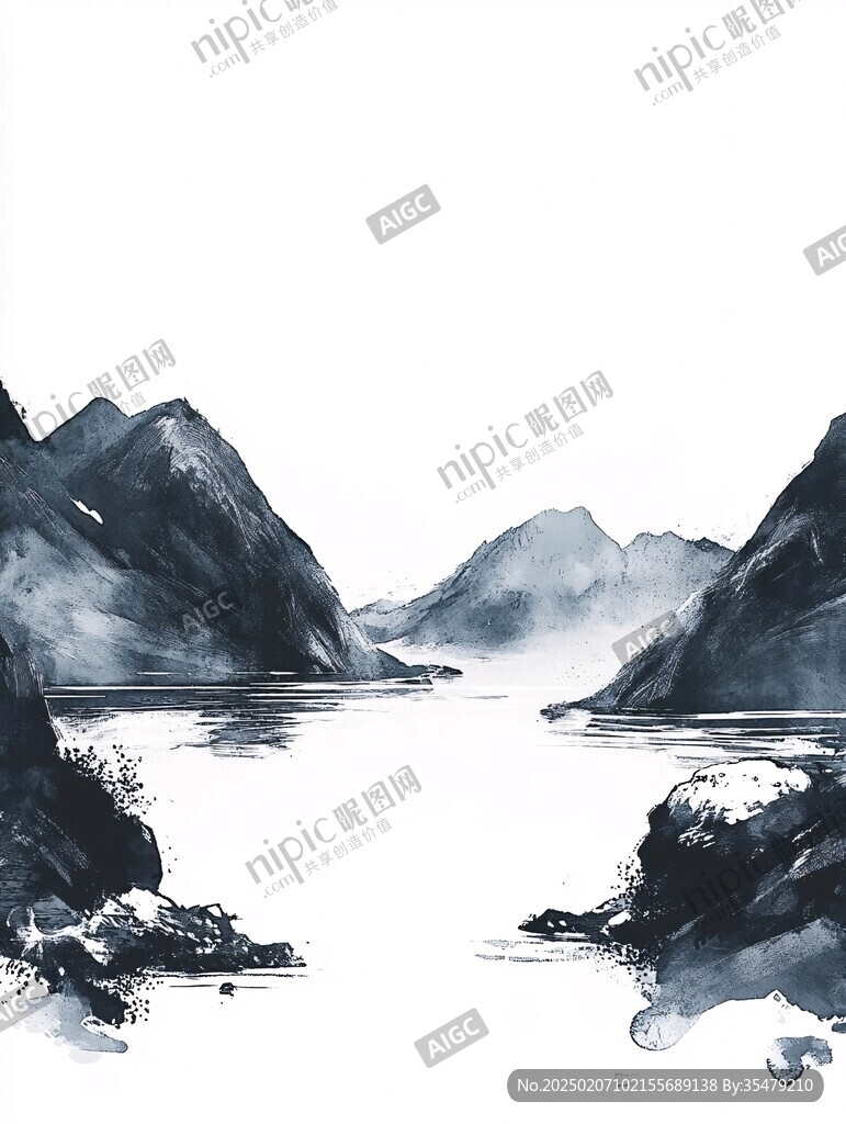 涼山水彩水墨山水