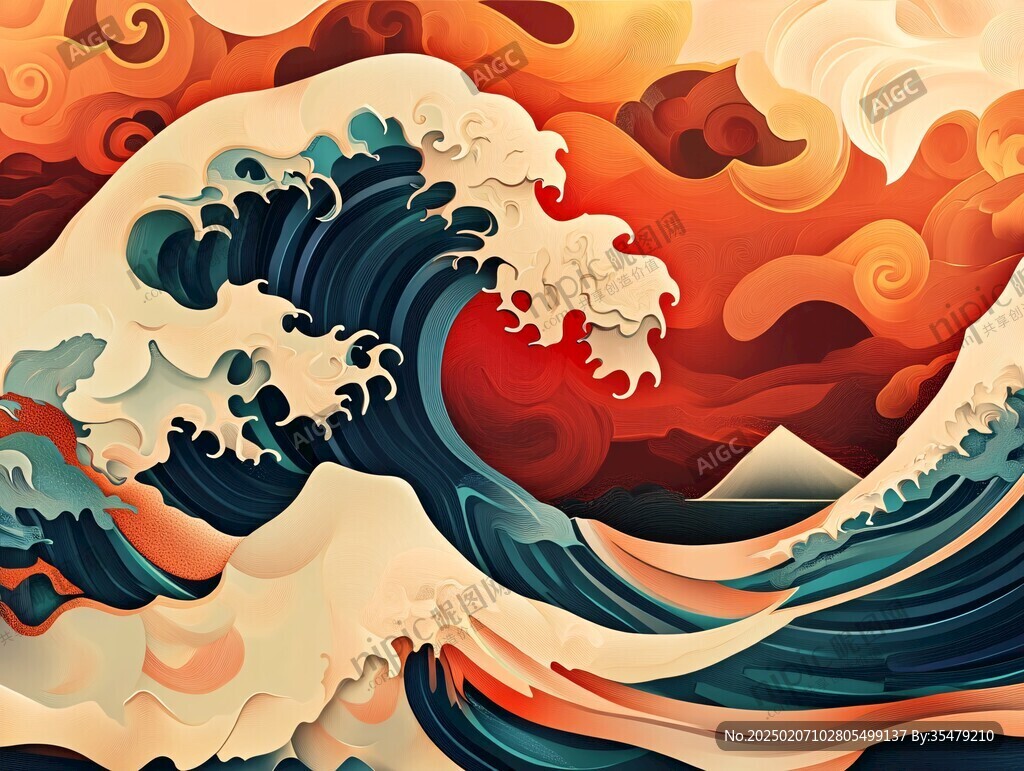 古風(fēng)海浪包裝插畫